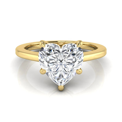Heart cut lab grown diamond solitaire engagement ring with a five prong setting in a yellow gold tone, featuring an IGI certified 1.71 carat center diamond.