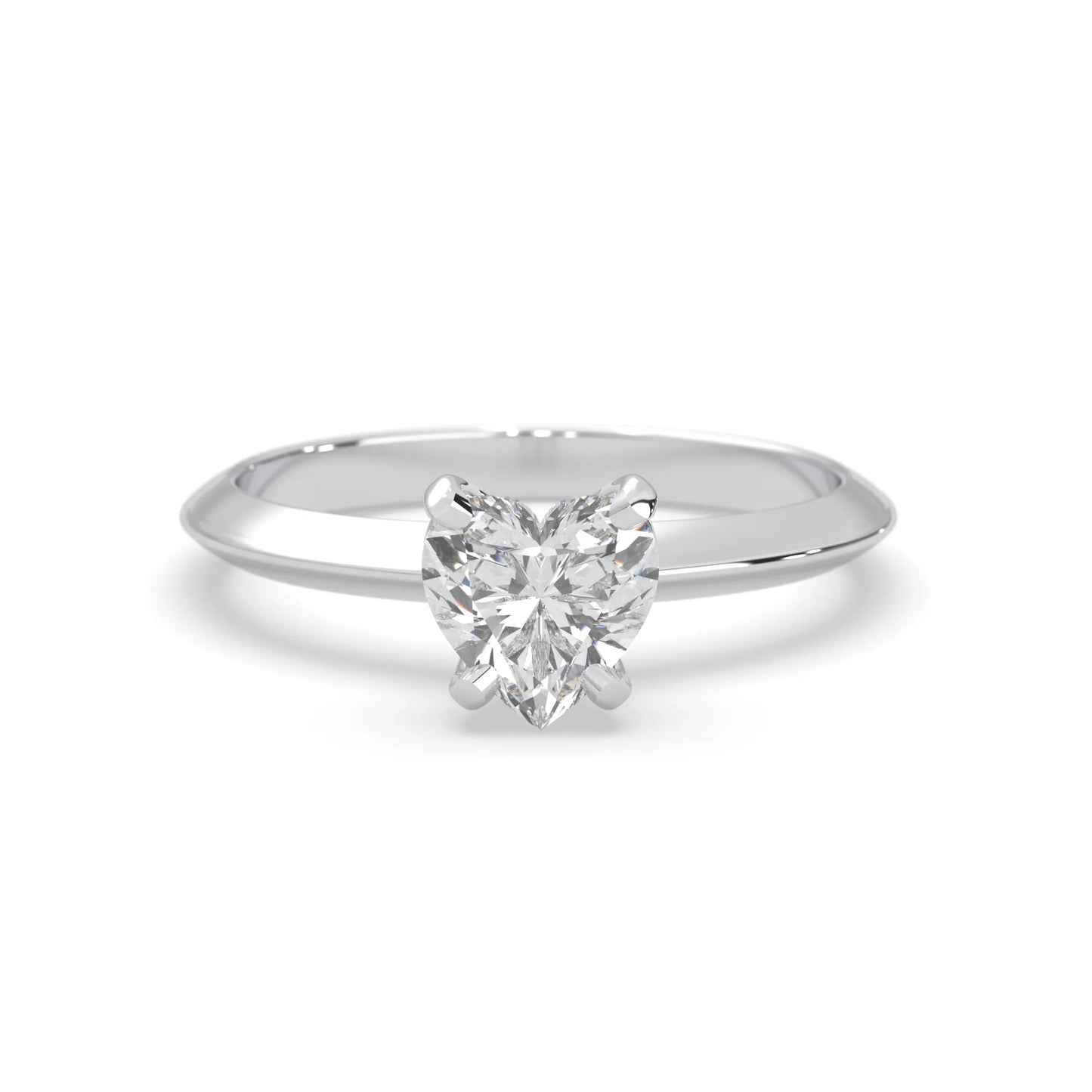 white-gold Heart-shaped diamond ring on a white background