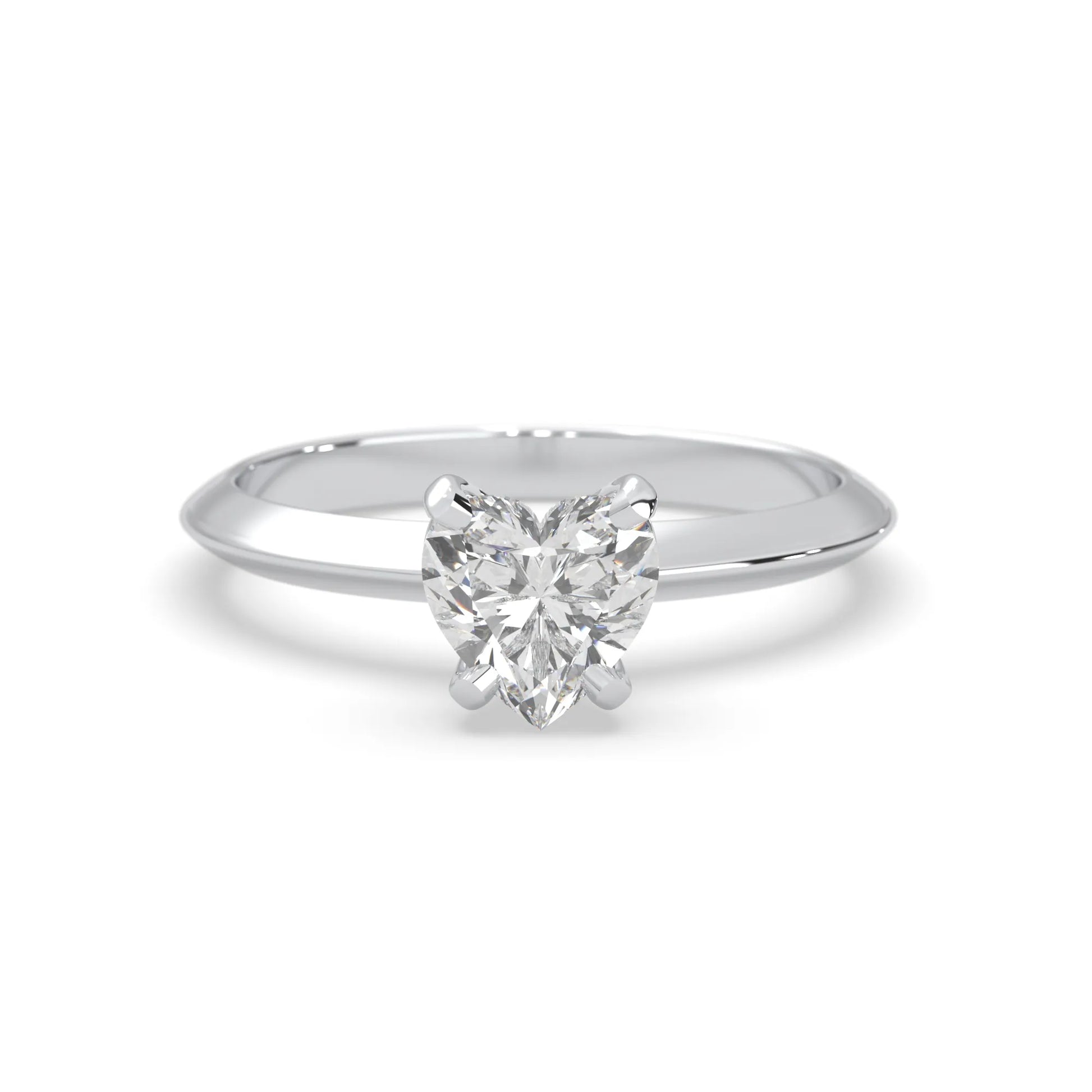 white-gold Heart-shaped diamond ring on a white background