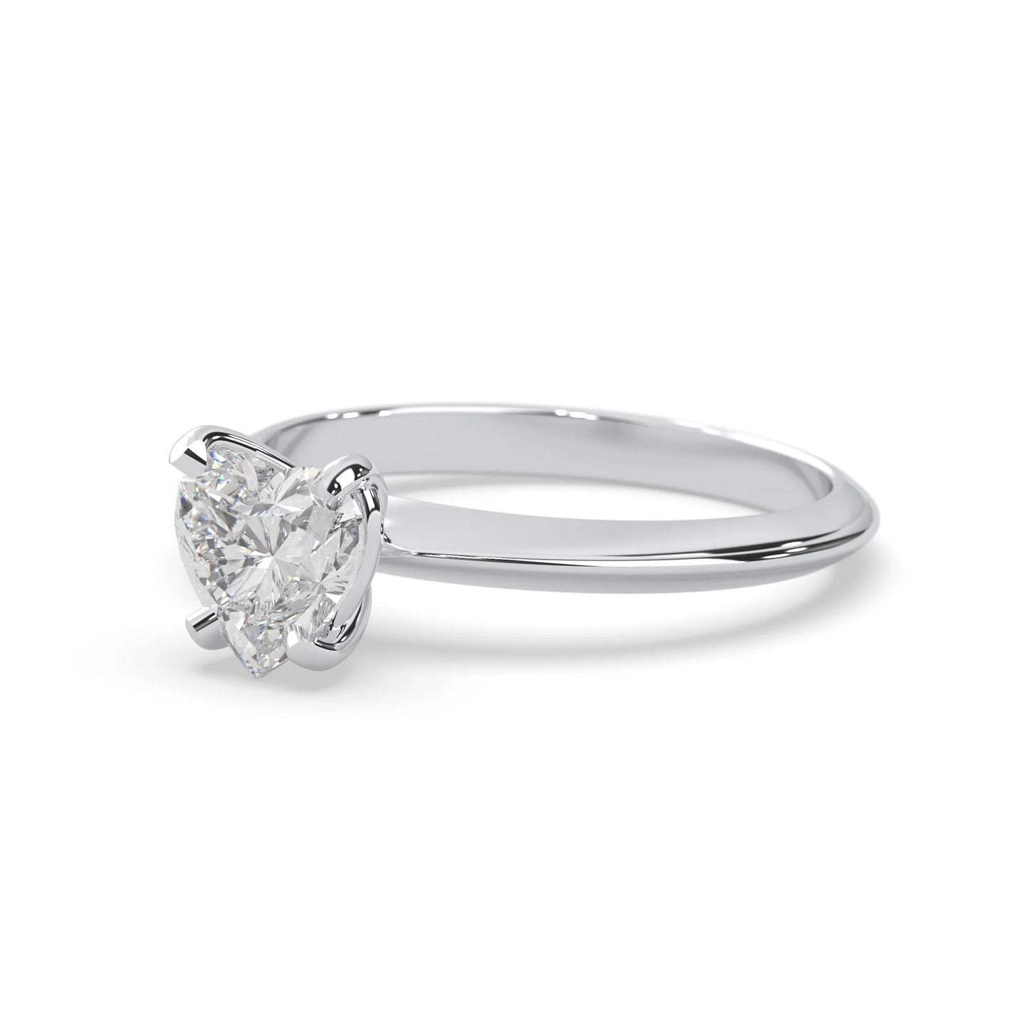 white-gold Diamond ring with a heart-shaped lab grown diamond on a white background