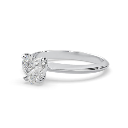 white-gold Diamond ring with a heart-shaped lab grown diamond on a white background