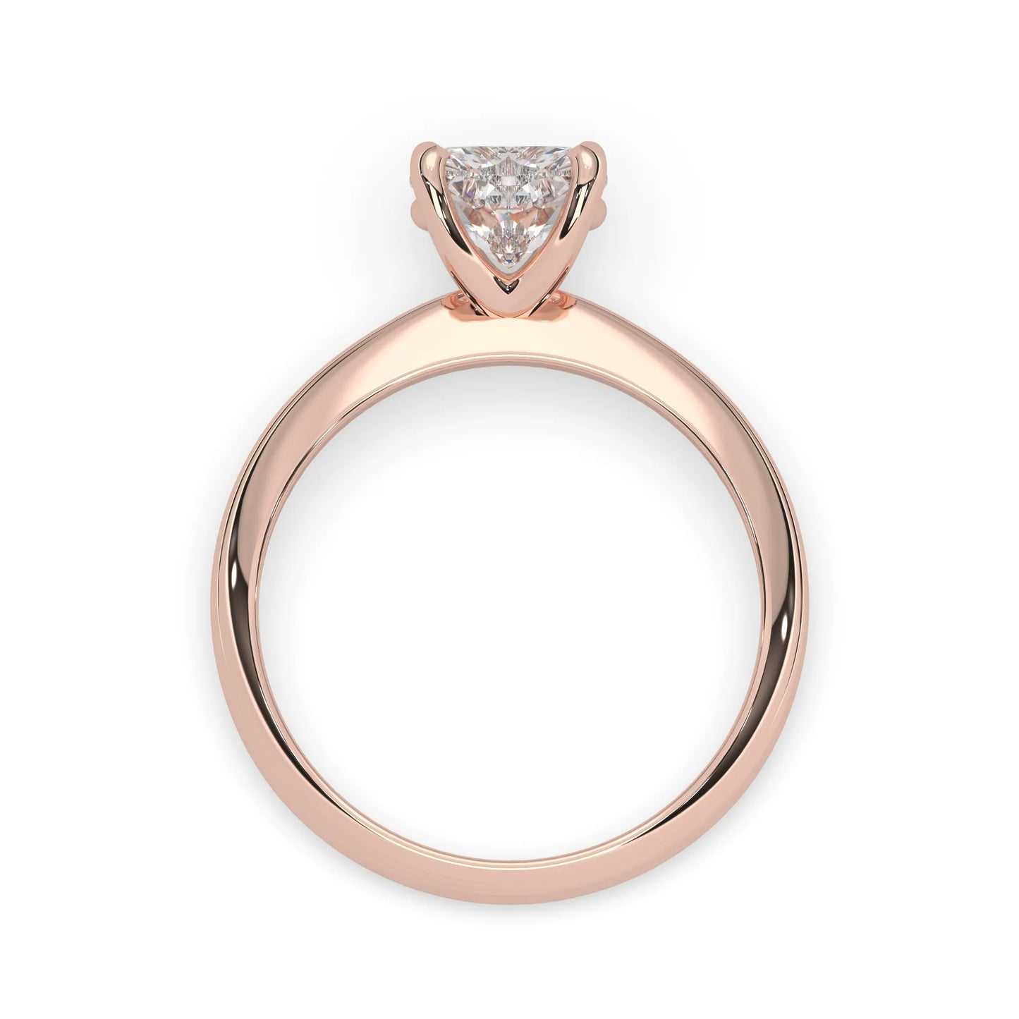 Rose-gold ring with a diamond on a white background