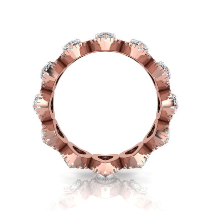 Heart halo lab grown diamond eternity band featuring heart cut diamonds surrounded by round diamond halos in a luxurious full eternity design in rose gold