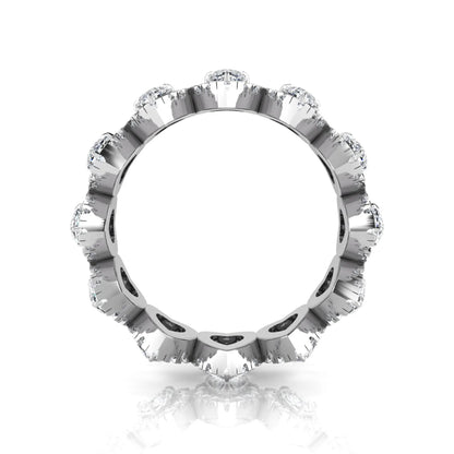 Heart halo lab grown diamond eternity band featuring heart cut diamonds surrounded by round diamond halos in a luxurious full eternity design in white gold