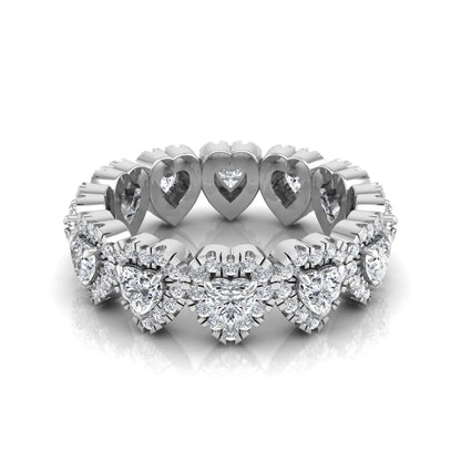 Heart halo lab grown diamond eternity band featuring heart cut diamonds surrounded by round diamond halos in a luxurious full eternity design in white gold