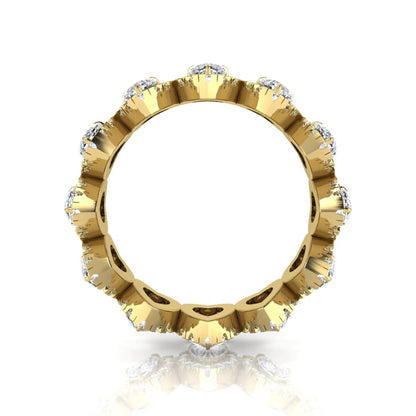 Heart halo lab grown diamond eternity band featuring heart cut diamonds surrounded by round diamond halos in a luxurious full eternity design in yellow gold