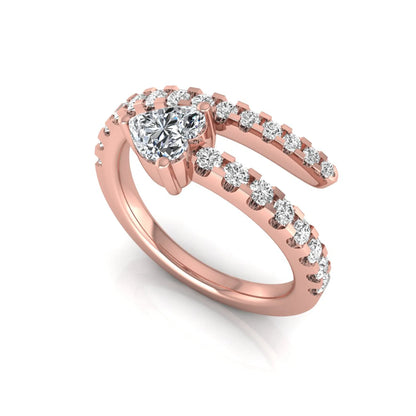 Heart cut lab grown diamond double wrap ring with pavé round diamond bands in polished rose gold.