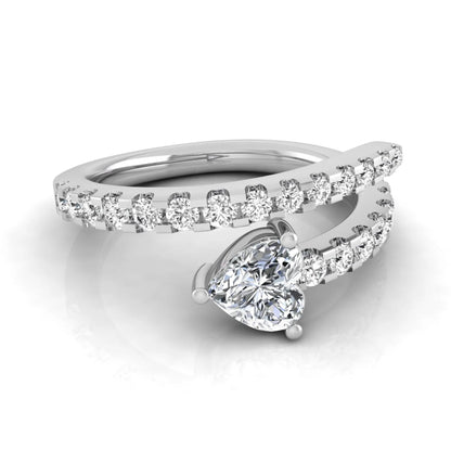 Heart cut lab grown diamond double wrap ring with pavé round diamond bands in polished white gold.
