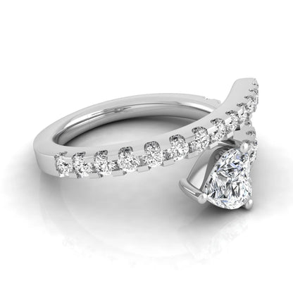 Heart cut lab grown diamond double wrap ring with pavé round diamond bands in polished white gold.