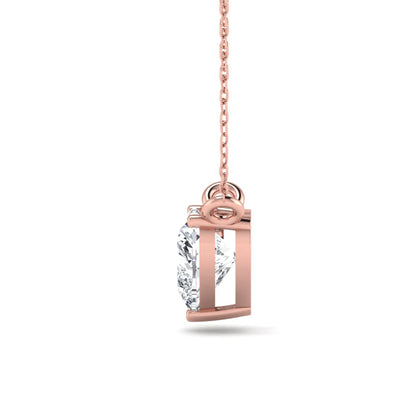 Heart cut lab grown diamond solitaire pendant necklace in three-prong setting with rose gold tone chain