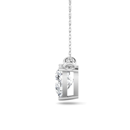 Heart cut lab grown diamond solitaire pendant necklace in three-prong setting with white gold tone chain