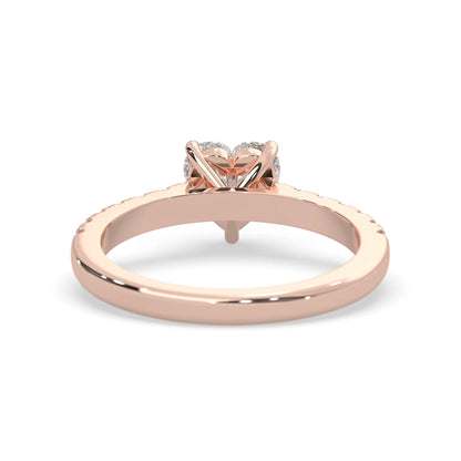 heart cut lab grown diamond prong set engagement ring with pavé band and rose gold metal tone design