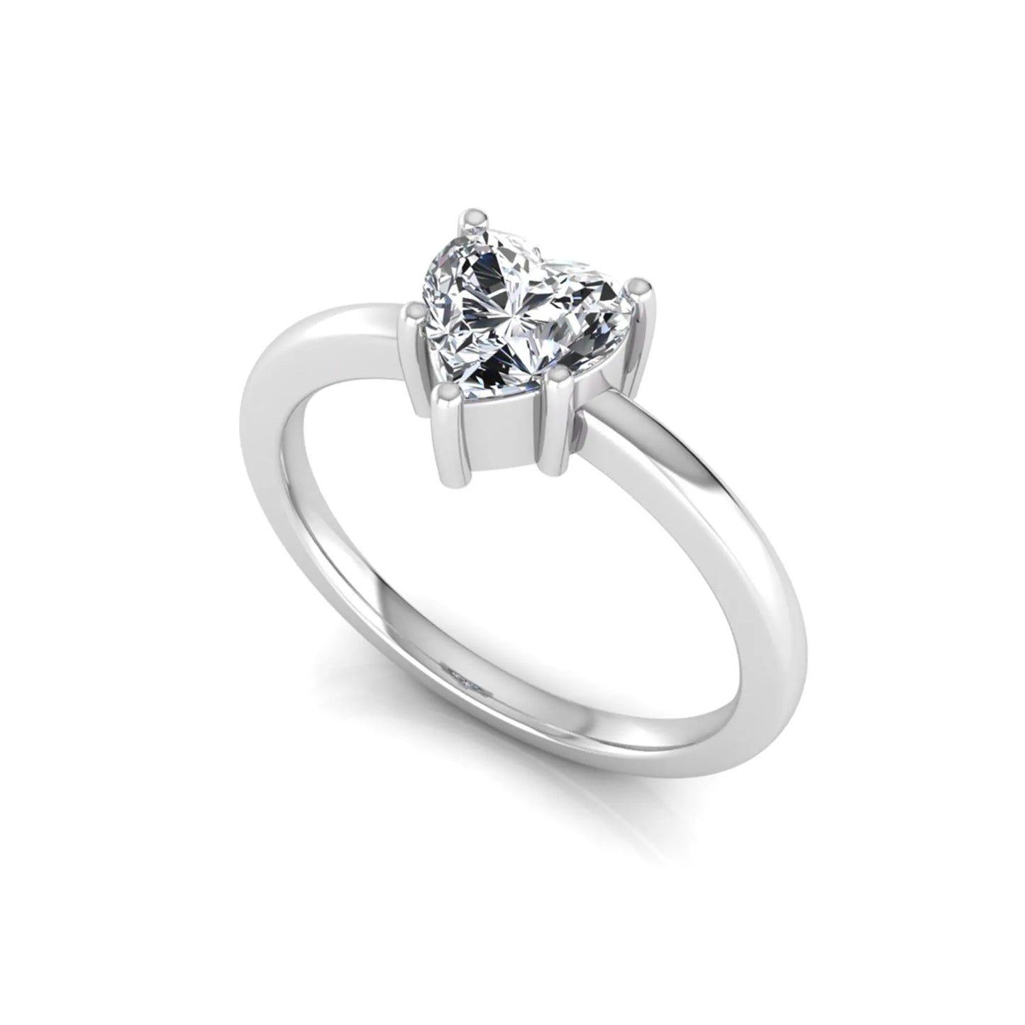 Heart cut lab grown diamond engagement ring featuring a 0.93 carat IGI certified center diamond in an elegant three-prong solitaire setting with a polished white gold band.