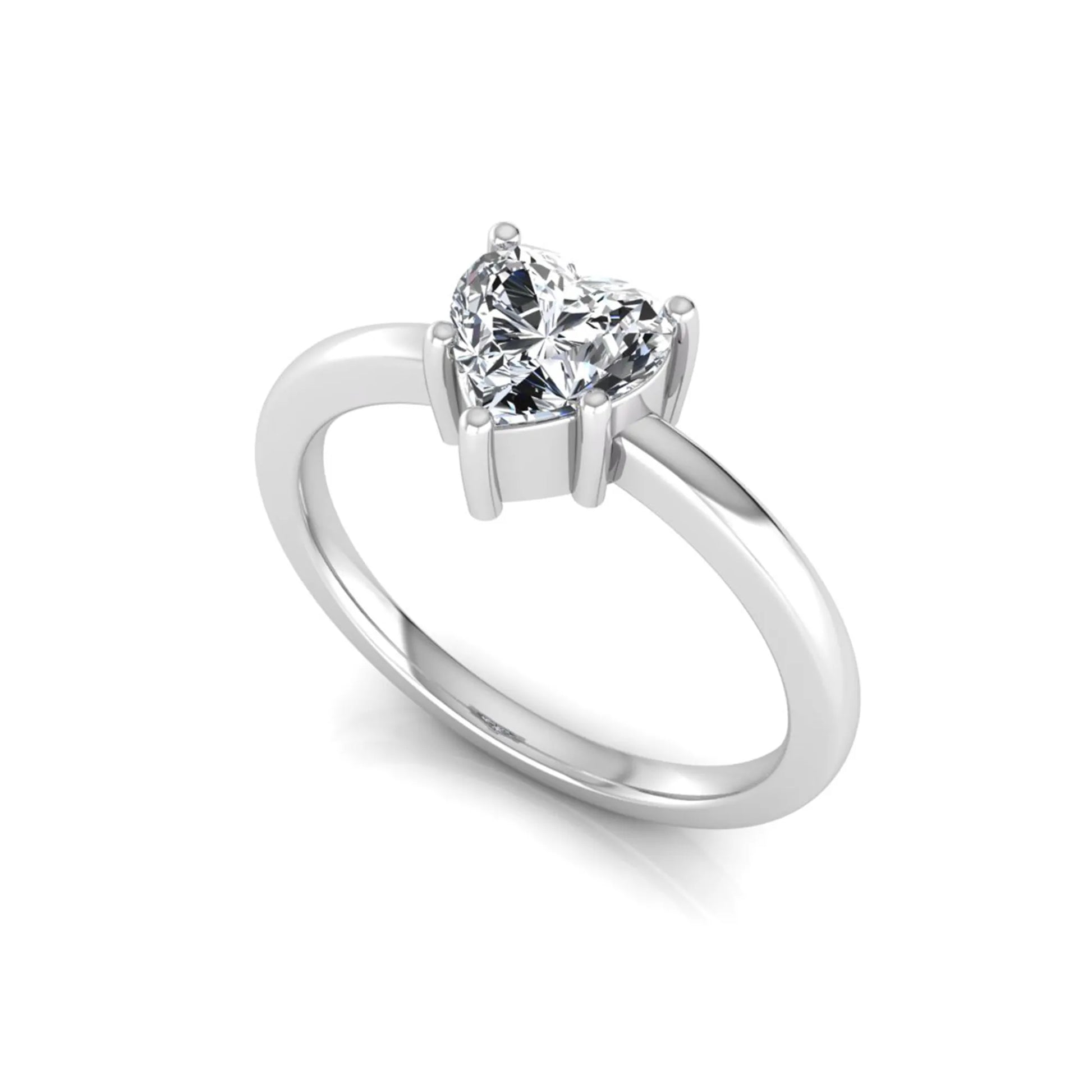 Heart cut lab grown diamond engagement ring featuring a 0.93 carat IGI certified center diamond in an elegant three-prong solitaire setting with a polished white gold band.
