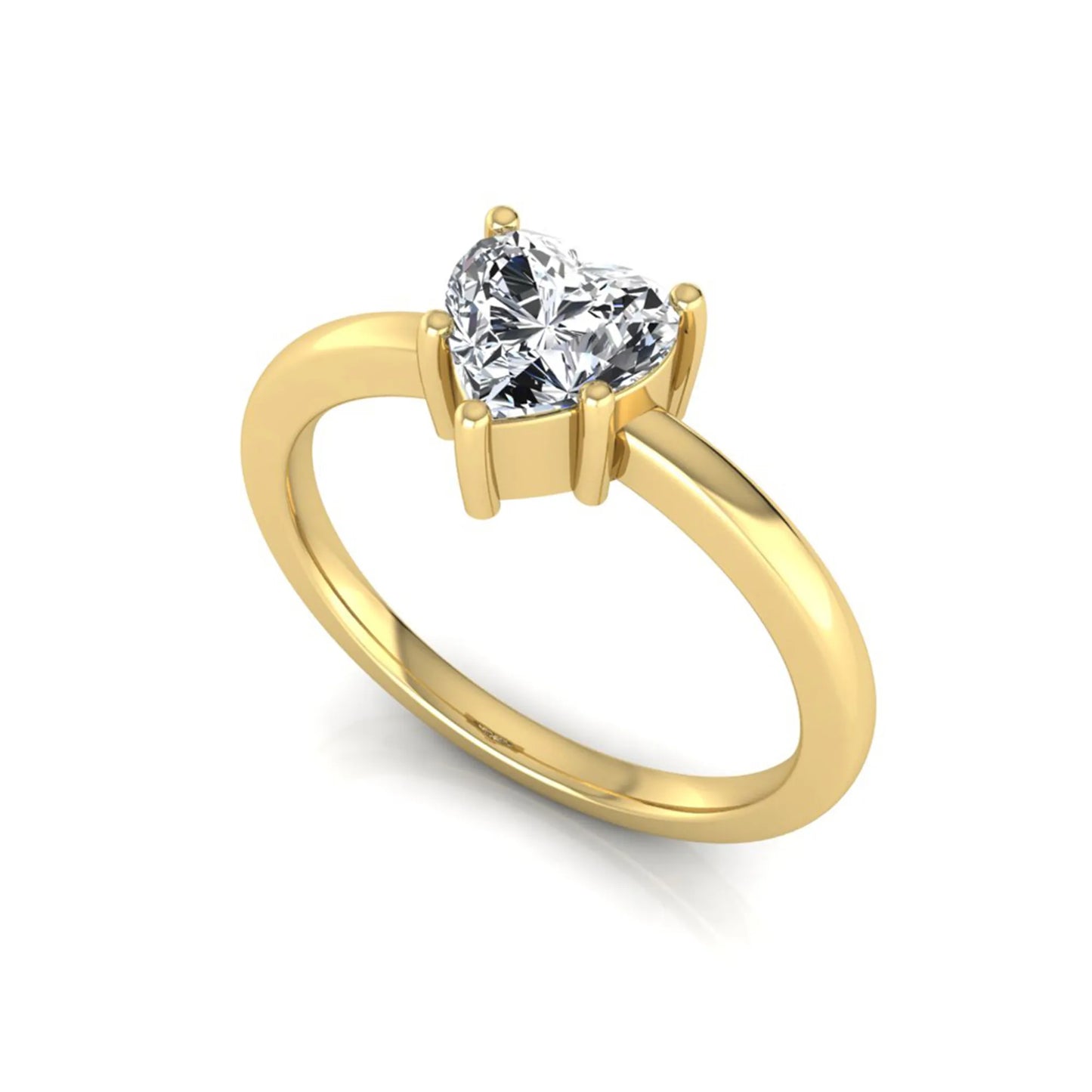 Heart cut lab grown diamond engagement ring featuring a 0.93 carat IGI certified center diamond in an elegant three-prong solitaire setting with a polished yellow gold band.