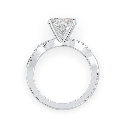 Heart brilliant lab grown diamond engagement ring with prong setting and twisted pavé diamond band in white gold tone