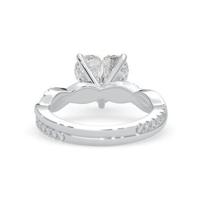 Heart brilliant lab grown diamond engagement ring with prong setting and twisted pavé diamond band in white gold tone