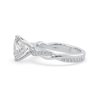 Heart brilliant lab grown diamond engagement ring with prong setting and twisted pavé diamond band in white gold tone