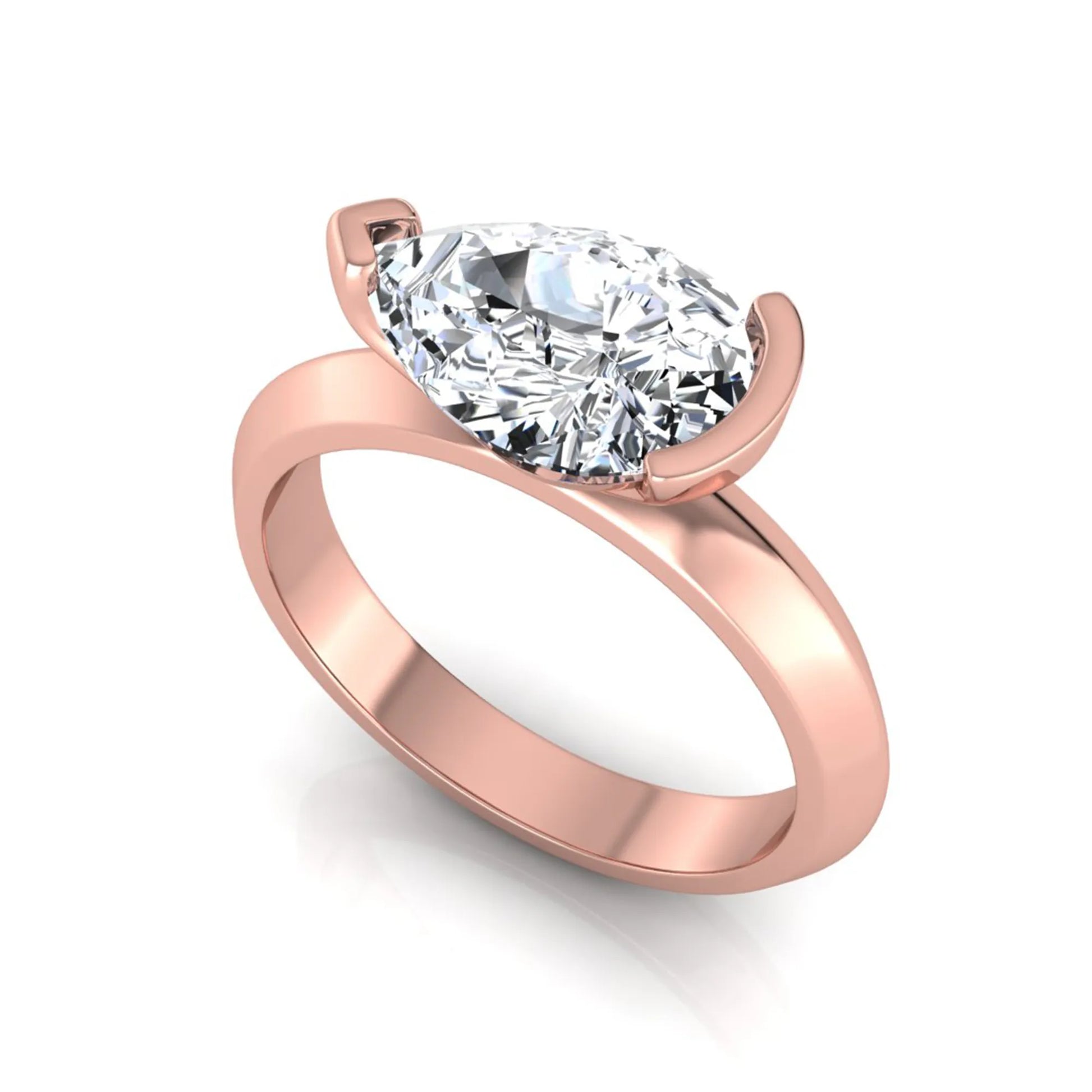 IGI certified 3 carat pear cut lab grown diamond solitaire engagement ring in rose gold