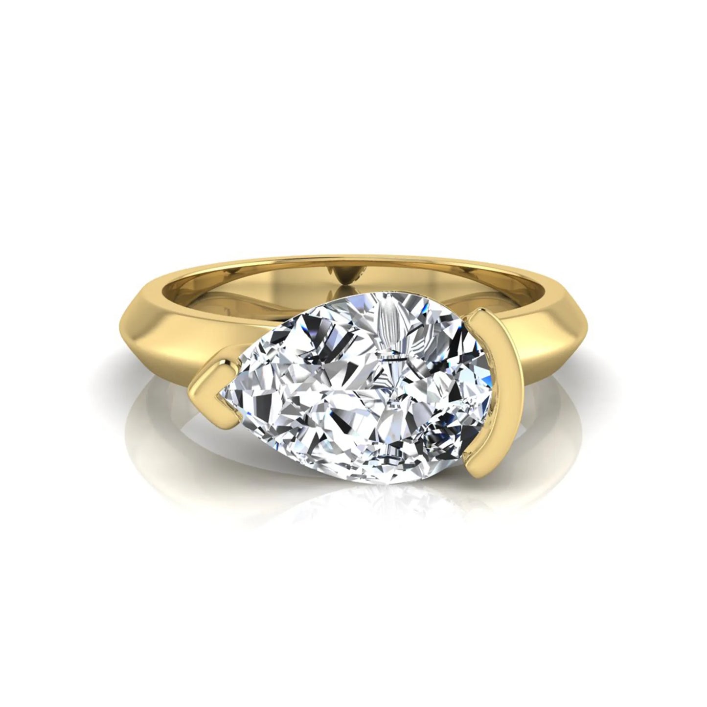 IGI certified 3 carat pear cut lab grown diamond solitaire engagement ring in yellow gold