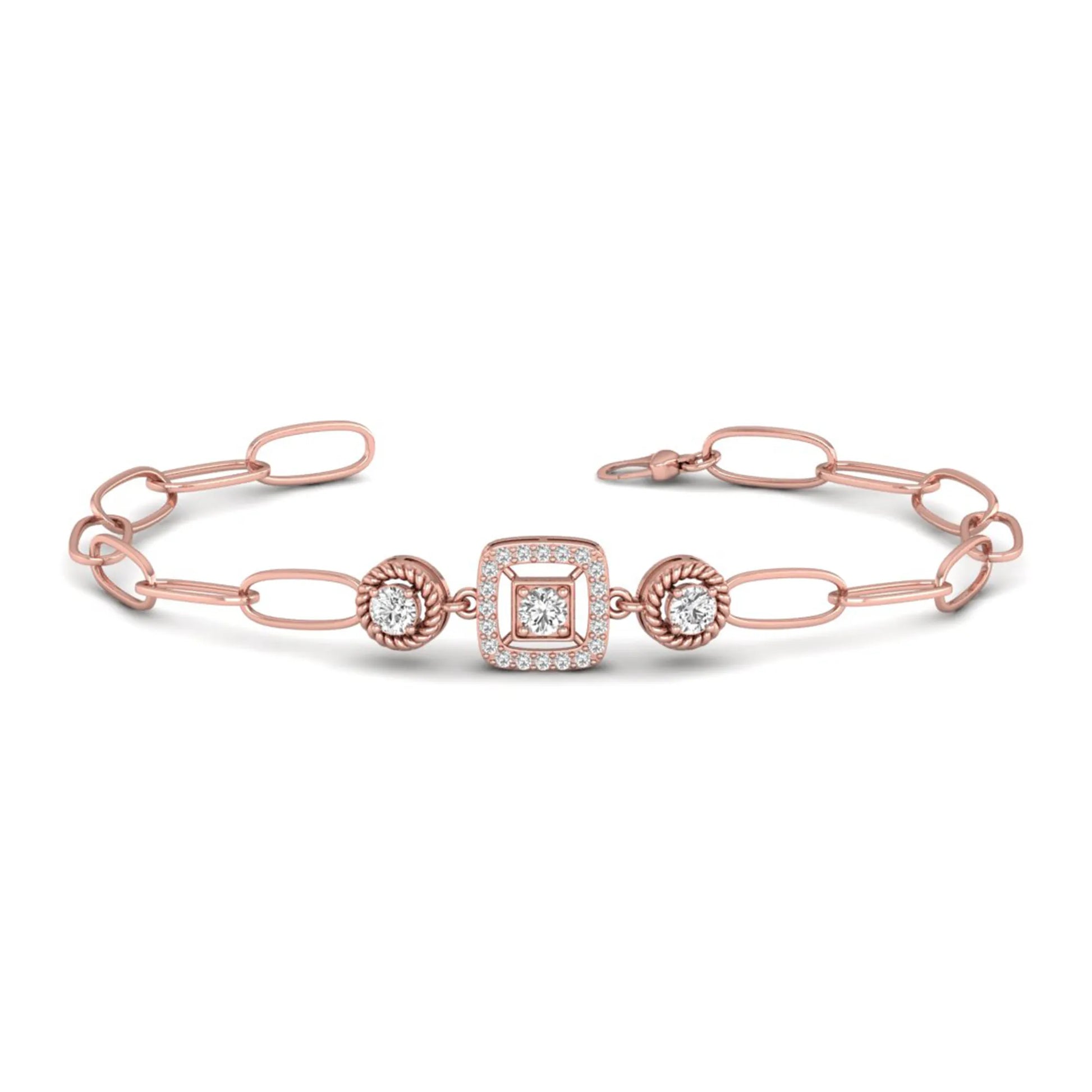Rose-gold bracelet with diamond accents on a white background