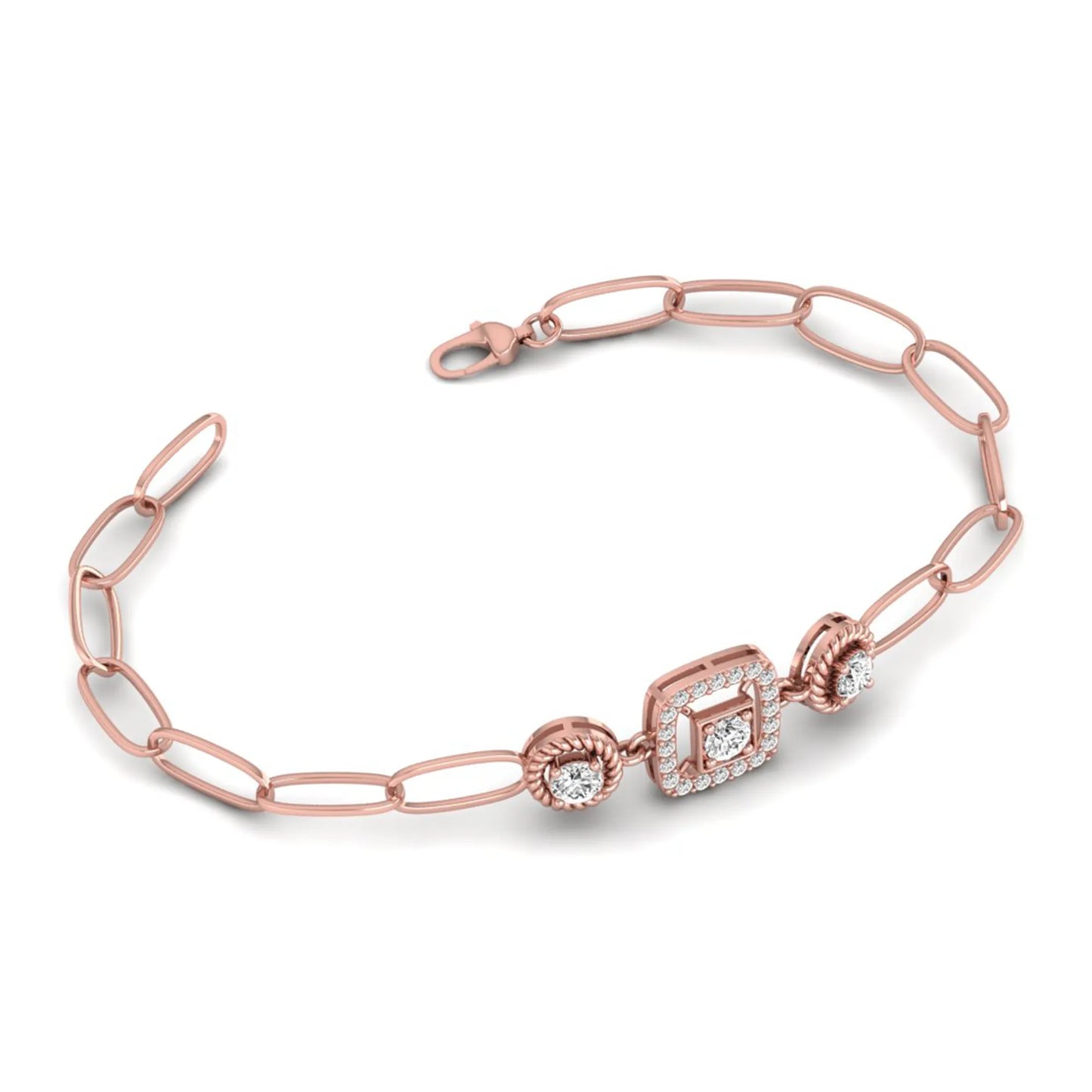 Rose-gold bracelet with diamond accents on a white background