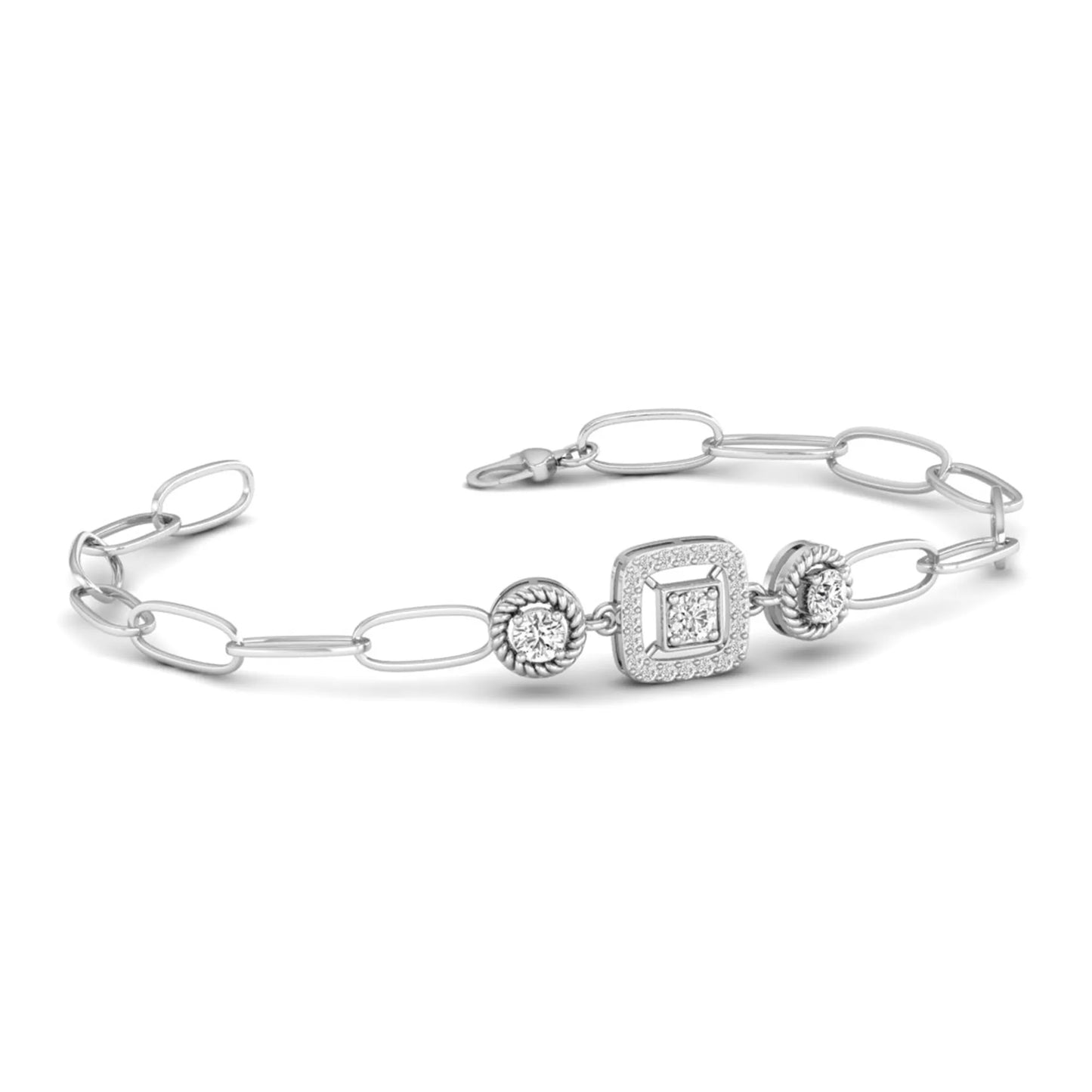 white-gold bracelet with diamond accents on a white background