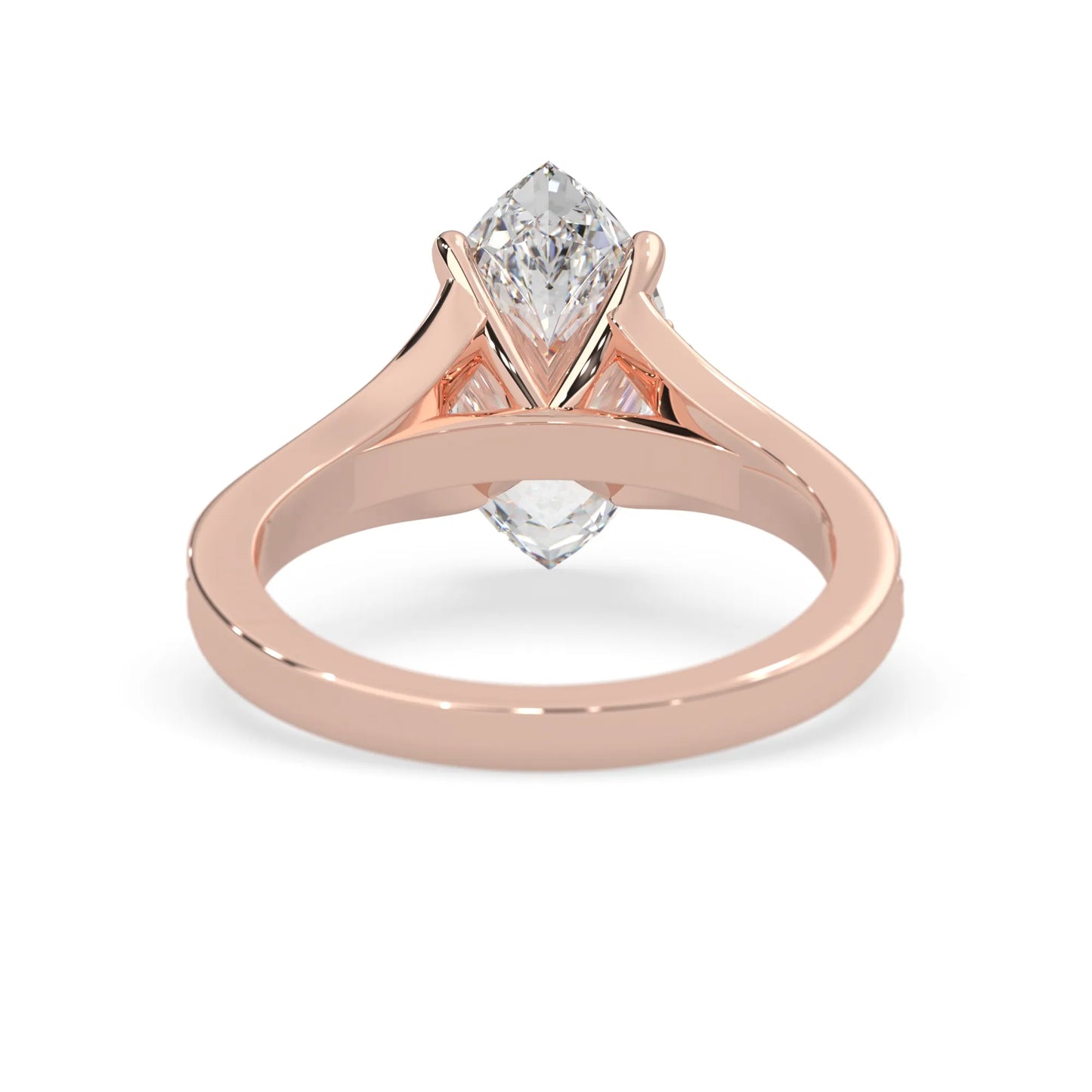 marquise cut lab grown diamond split shank engagement ring with diamond accented band in rose gold