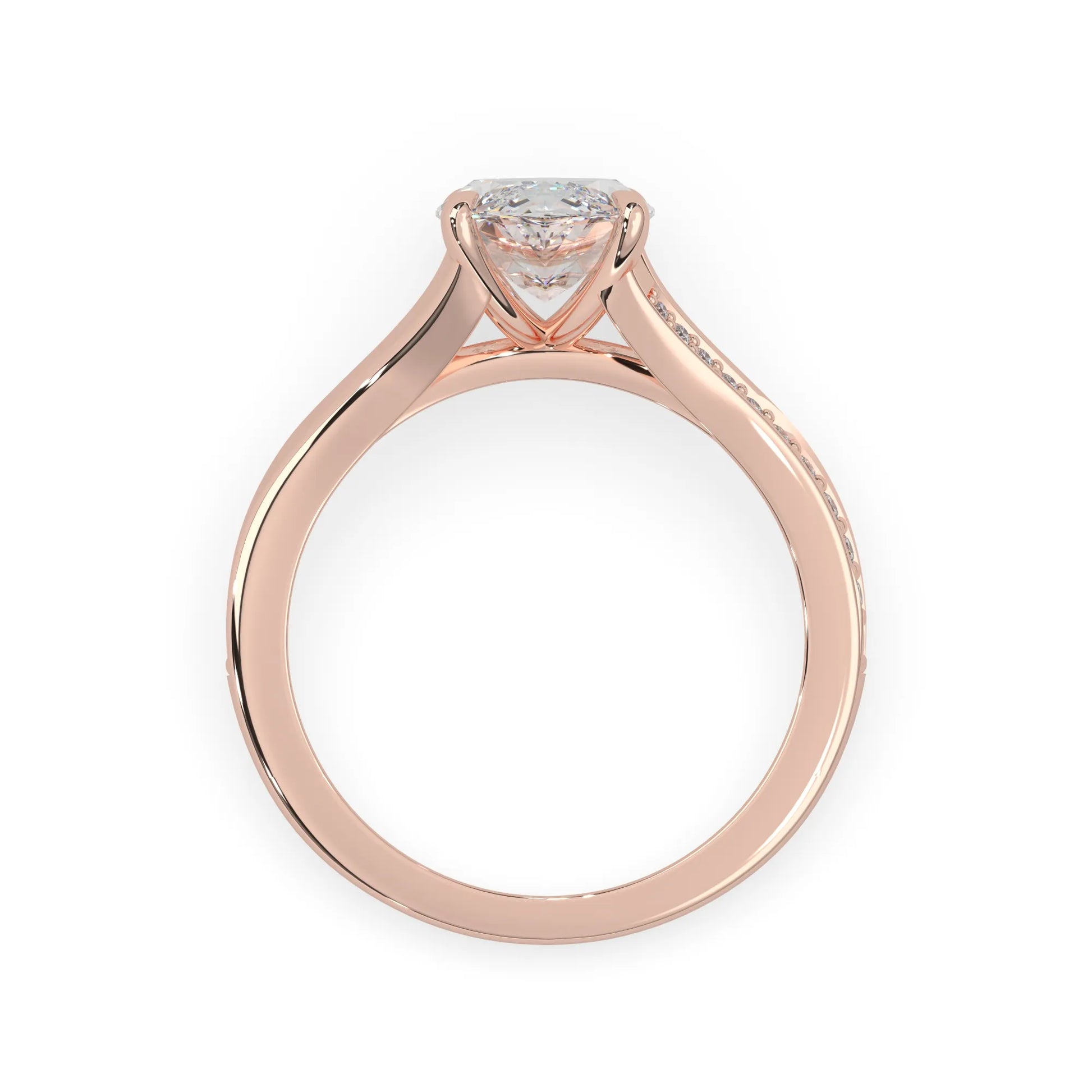 marquise cut lab grown diamond split shank engagement ring with diamond accented band in rose gold