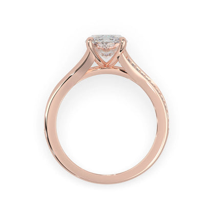 marquise cut lab grown diamond split shank engagement ring with diamond accented band in rose gold