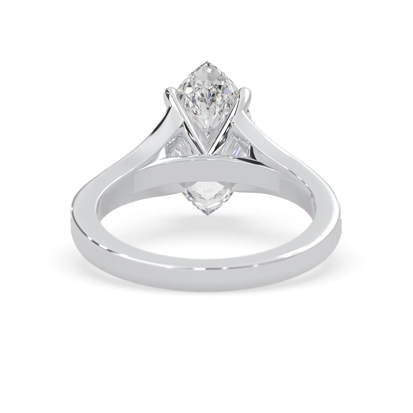 marquise cut lab grown diamond split shank engagement ring with diamond accented band in white gold
