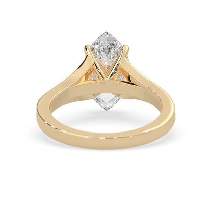 marquise cut lab grown diamond split shank engagement ring with diamond accented band in yellow gold
