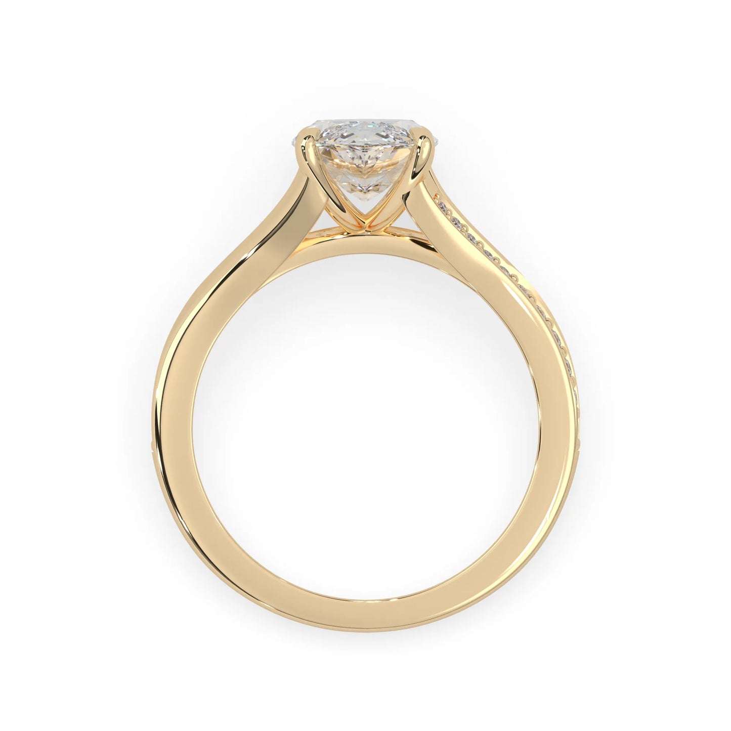 marquise cut lab grown diamond split shank engagement ring with diamond accented band in yellow gold
