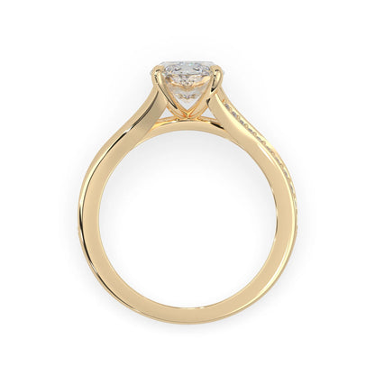 marquise cut lab grown diamond split shank engagement ring with diamond accented band in yellow gold