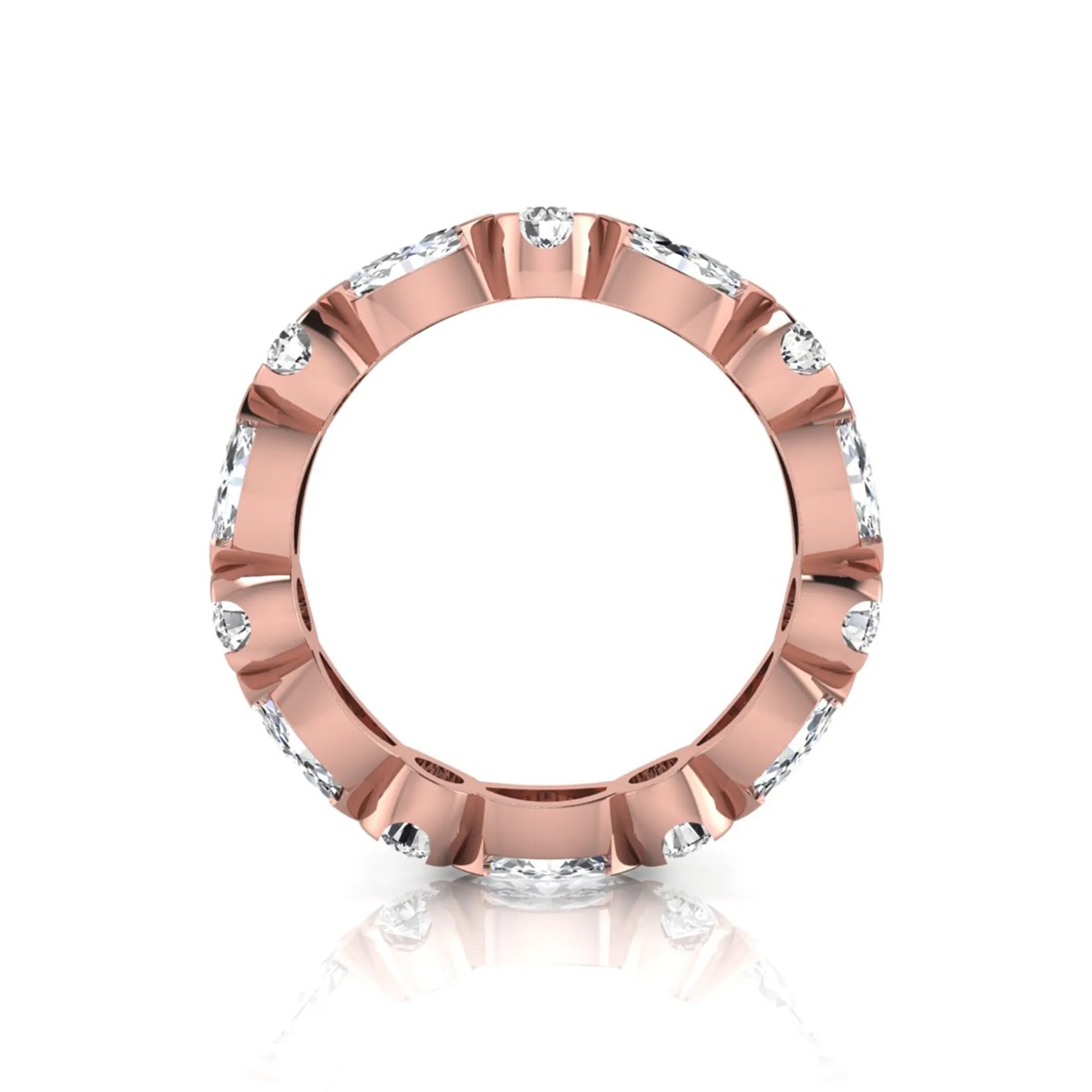 Marquise and round cut lab grown diamond full eternity band featuring alternating diamonds in a modern bezel-inspired setting in rose gold