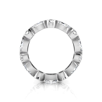 Marquise and round cut lab grown diamond full eternity band featuring alternating diamonds in a modern bezel-inspired setting in white gold