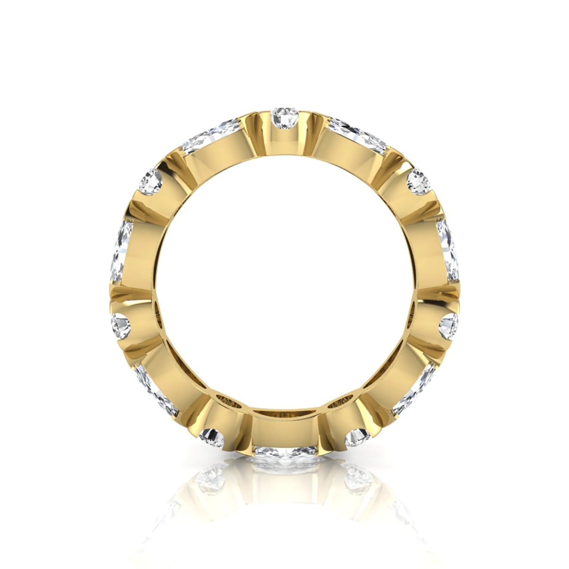 Marquise and round cut lab grown diamond full eternity band featuring alternating diamonds in a modern bezel-inspired setting in yellow gold