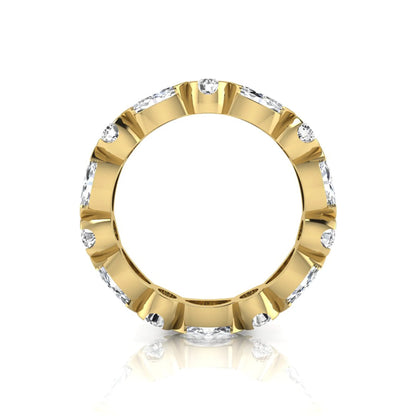 Marquise and round cut lab grown diamond full eternity band featuring alternating diamonds in a modern bezel-inspired setting in yellow gold