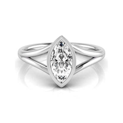 Marquise cut lab grown diamond engagement ring featuring a 1.62 carat center diamond in a modern bezel setting with an elegant split shank and polished white gold finish.