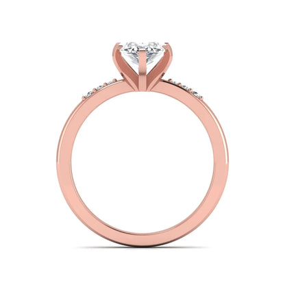 Marquise cut lab grown diamond accent engagement ring featuring a 2.48 carat IGI certified center diamond with round diamond shoulder accents in rose gold.
