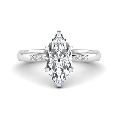 Marquise cut lab grown diamond accent engagement ring featuring a 2.48 carat IGI certified center diamond with round diamond shoulder accents in white gold.