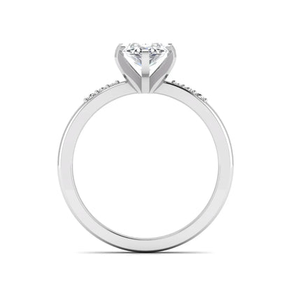 Marquise cut lab grown diamond accent engagement ring featuring a 2.48 carat IGI certified center diamond with round diamond shoulder accents in white gold.