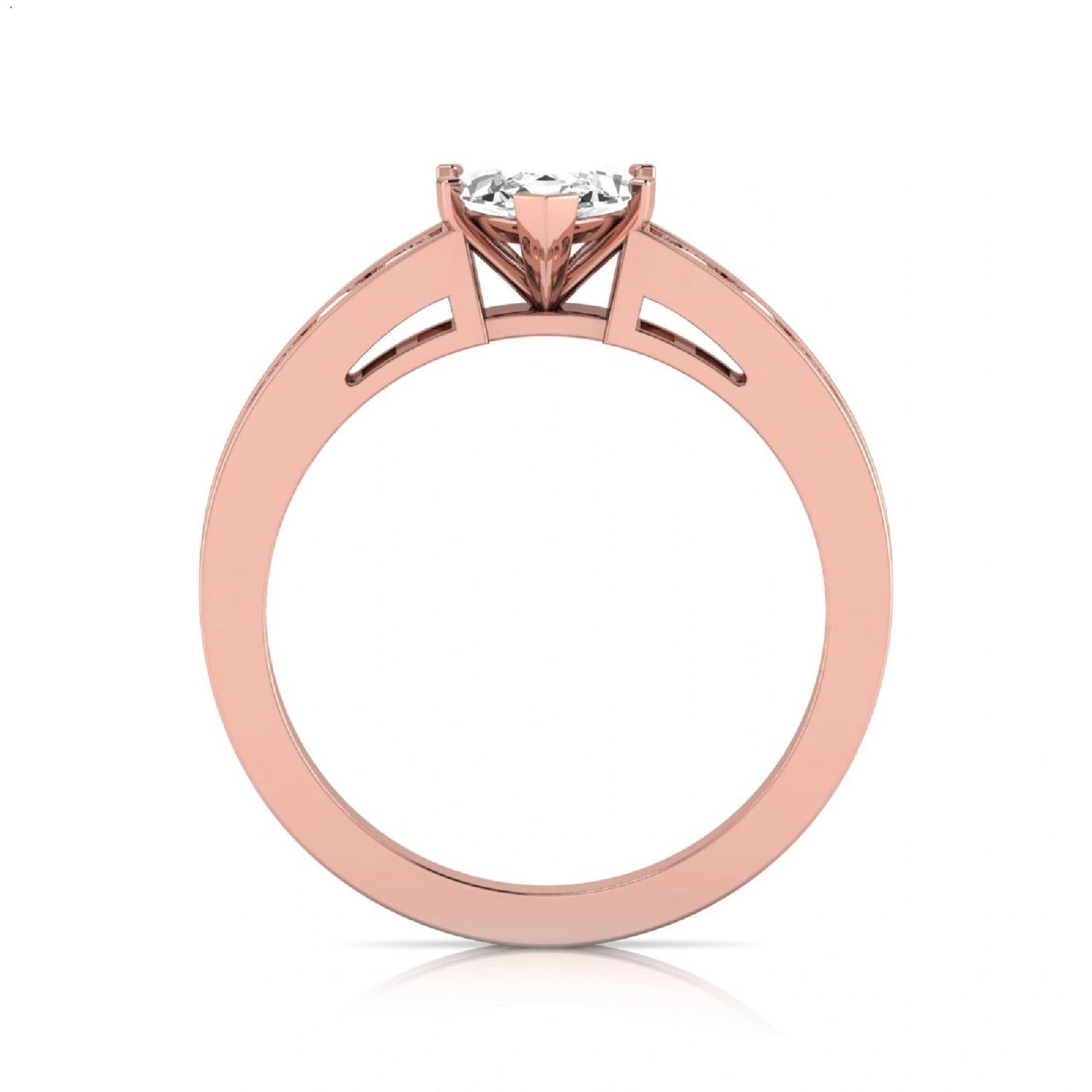 Marquise cut lab grown diamond engagement ring featuring a 0.95 carat IGI certified center diamond with channel set round side diamonds in rose gold.