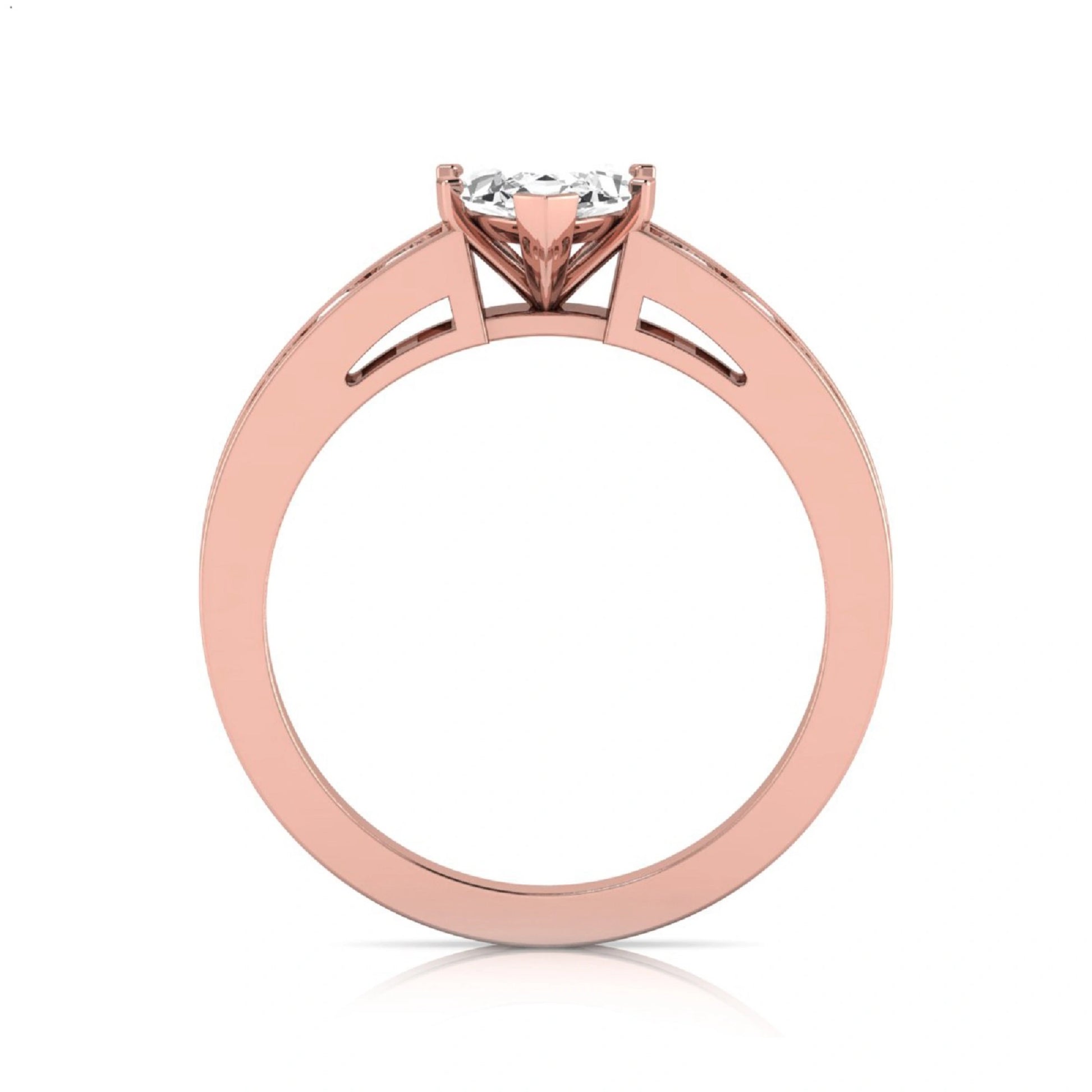 Marquise cut lab grown diamond engagement ring featuring a 0.95 carat IGI certified center diamond with channel set round side diamonds in rose gold.