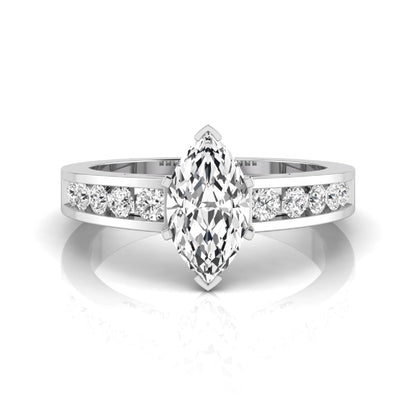 Marquise cut lab grown diamond engagement ring featuring a 0.95 carat IGI certified center diamond with channel set round side diamonds in white gold.