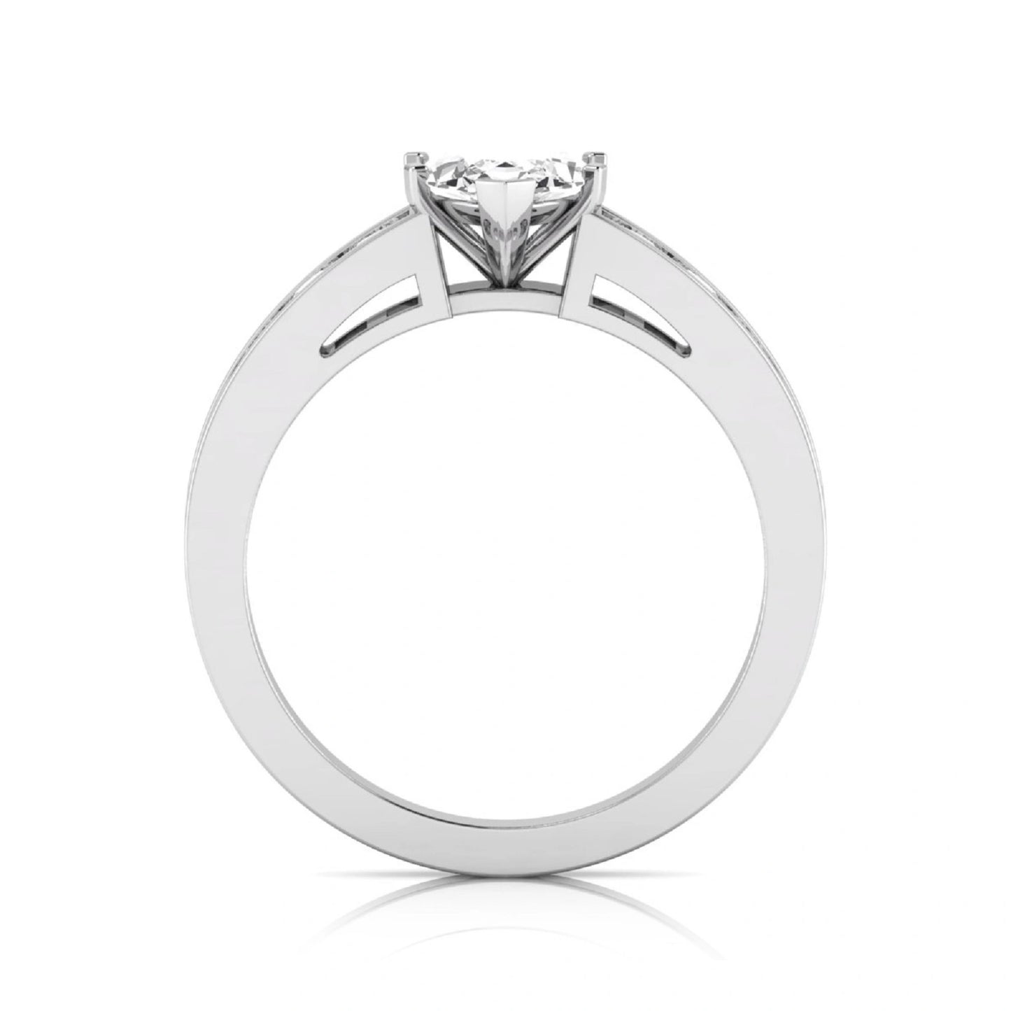 Marquise cut lab grown diamond engagement ring featuring a 0.95 carat IGI certified center diamond with channel set round side diamonds in white gold.