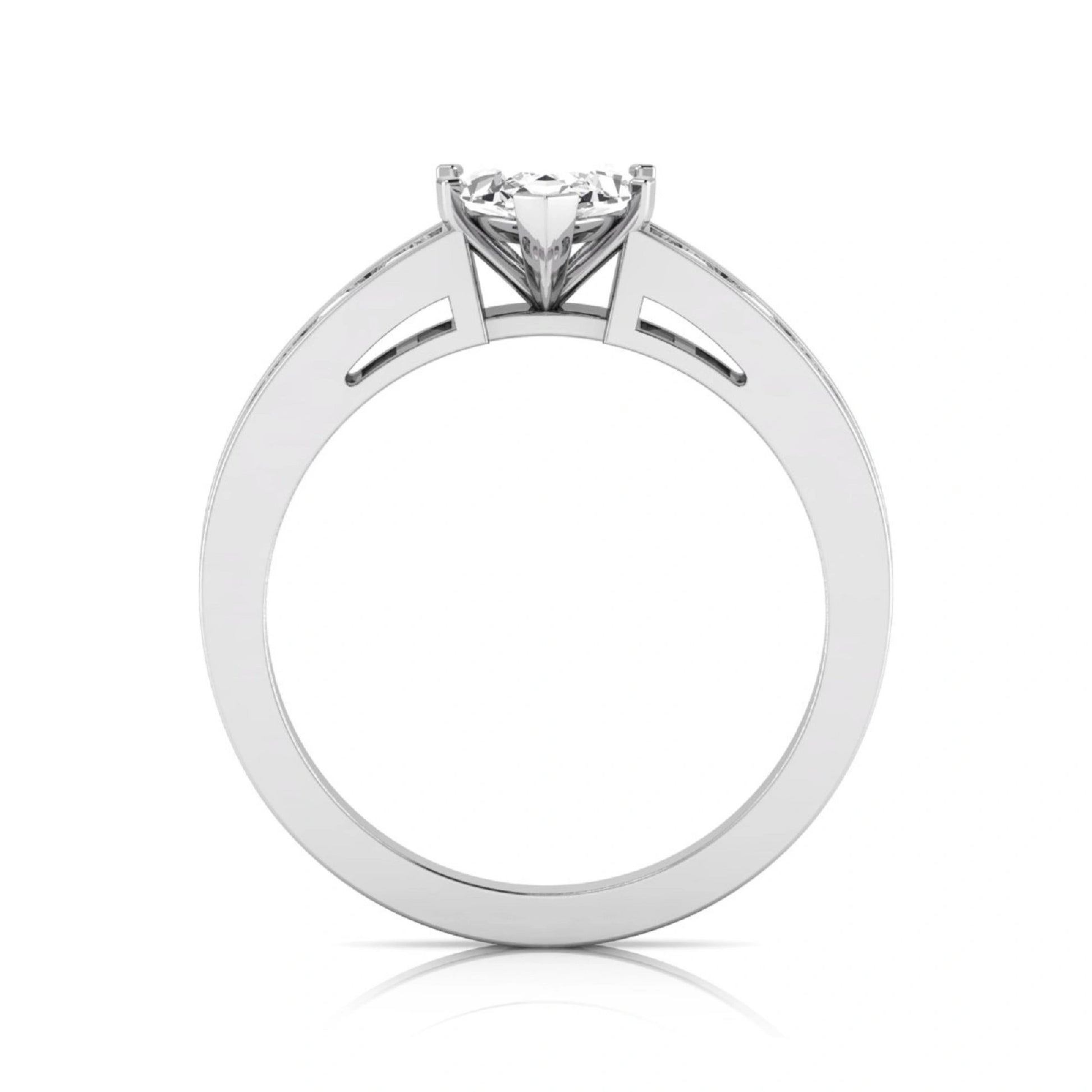 Marquise cut lab grown diamond engagement ring featuring a 0.95 carat IGI certified center diamond with channel set round side diamonds in white gold.
