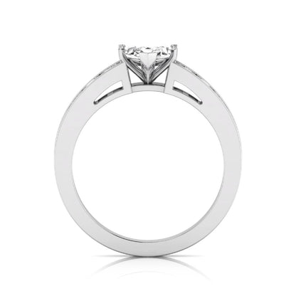 Marquise cut lab grown diamond engagement ring featuring a 0.95 carat IGI certified center diamond with channel set round side diamonds in white gold.