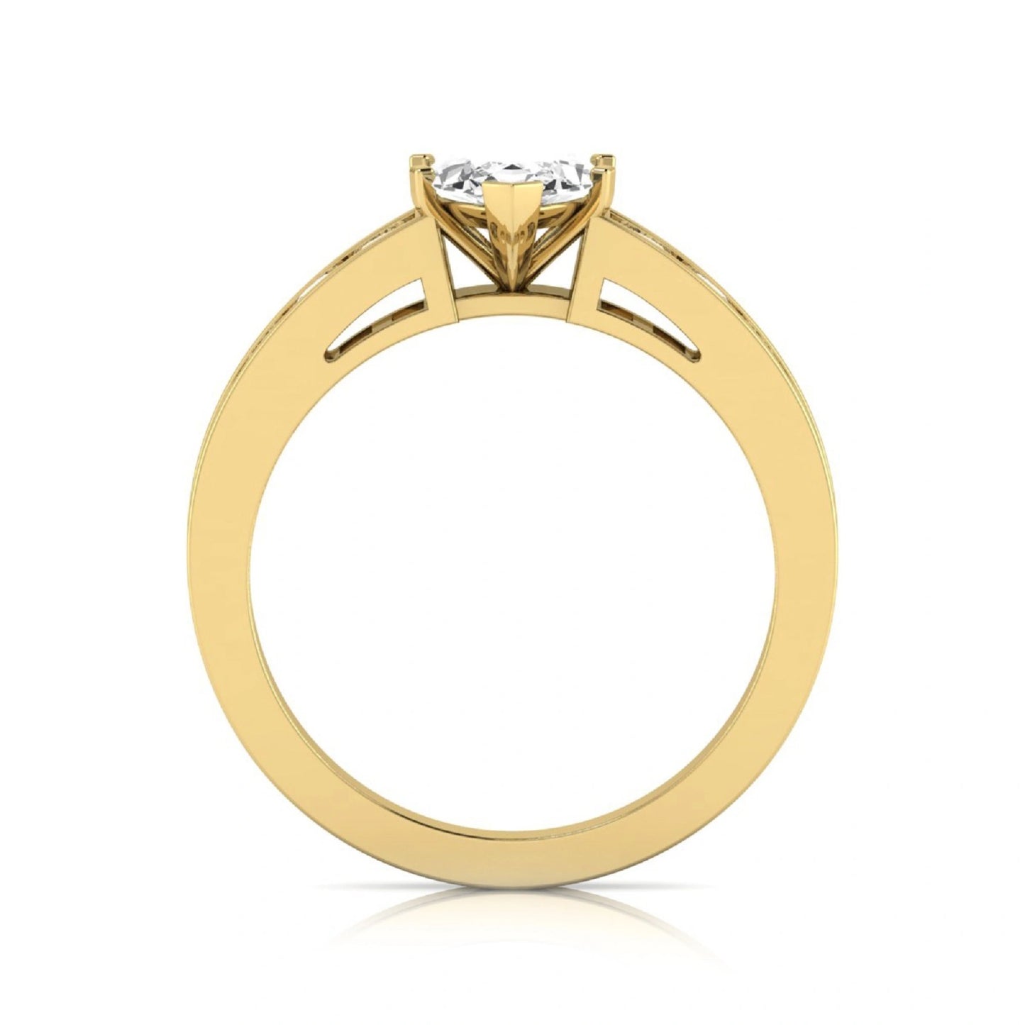 Marquise cut lab grown diamond engagement ring featuring a 0.95 carat IGI certified center diamond with channel set round side diamonds in yellow gold.