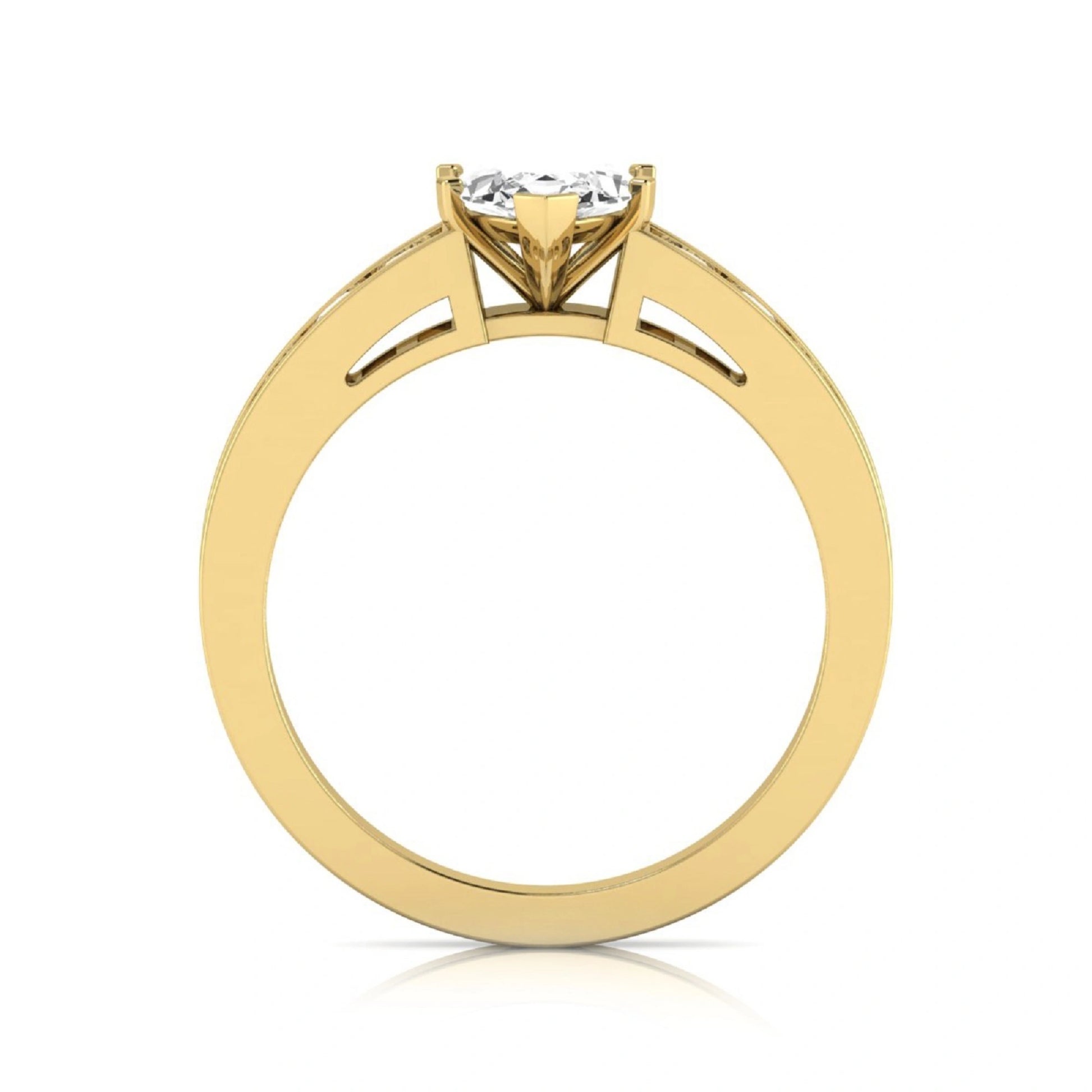 Marquise cut lab grown diamond engagement ring featuring a 0.95 carat IGI certified center diamond with channel set round side diamonds in yellow gold.